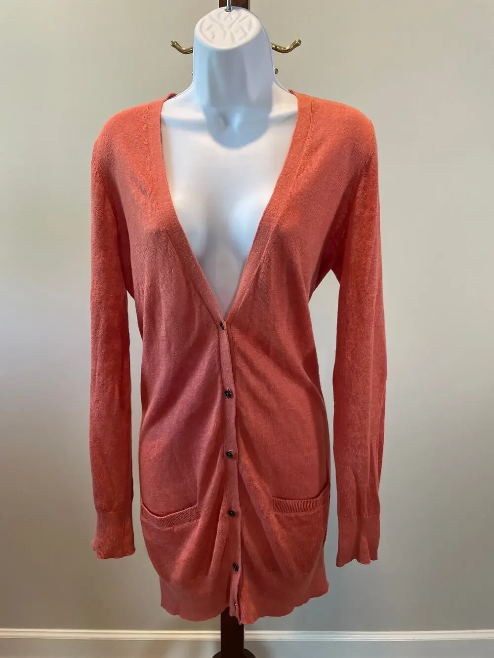 Loft Size M 100% Linen Long Cardigan Neutral Clay Orange